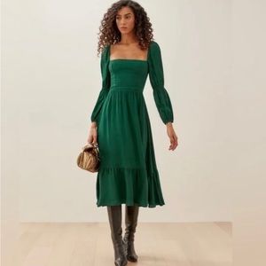 Reformation long sleeve midi dress - emerald green